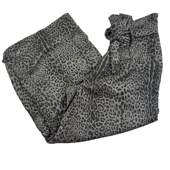Rewash Animal Leopard Print Paperbag Wide Leg Rayon Cropped Pants Women's M - Picture 2 of 9